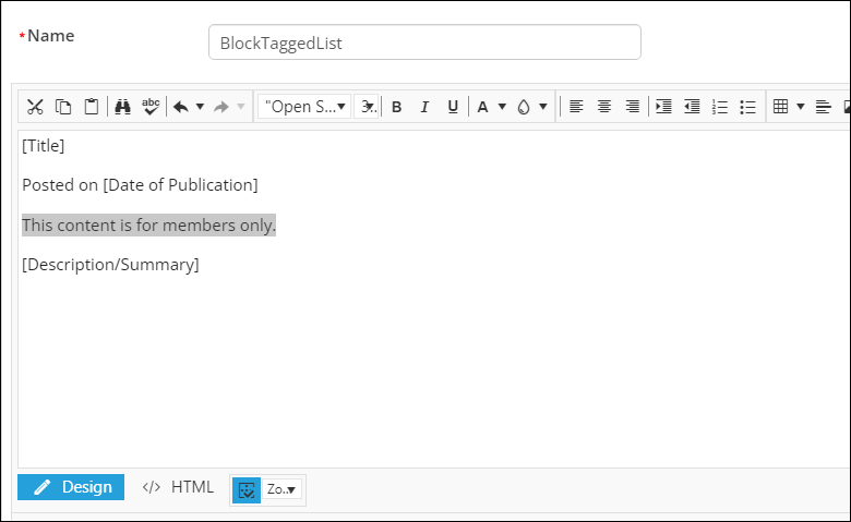 Highlighting the text you wish to use in the Conditional Display Manager